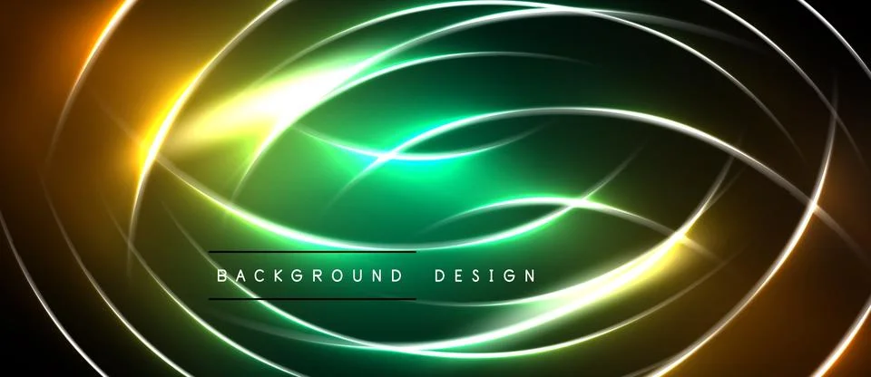 Abstract glowing lines create dynamic oval shape. Green, yellow hues dominate Stock Illustration