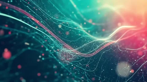 Abstract Glowing Lines Flowing with Particle Network Visualization Stock Footage 314146517