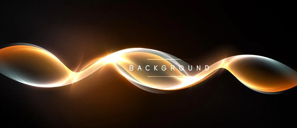 Abstract glowing lines form dynamic wave pattern over dark background. Bright Illustrazione stock