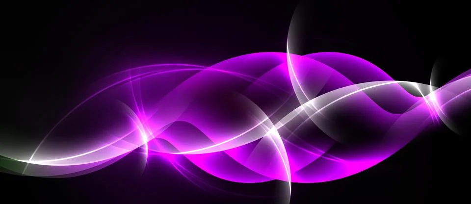 Abstract glowing lines form fluid shapes against dark background. Bright ma.. 스톡 일러스트