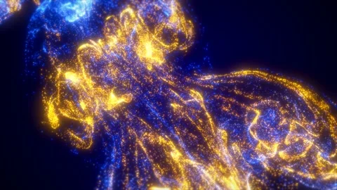 Abstract glowing liquid of a magical shape, consisting of yellow and blue fai Stock Footage 275536591