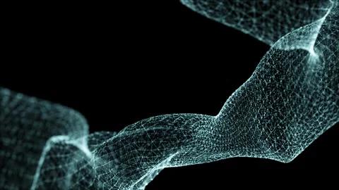 Abstract glowing mesh wave made of connected particles and lines on a dark ba Stock Footage 331032065