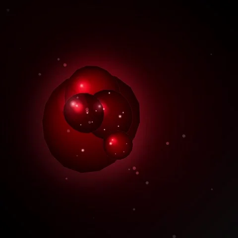 Abstract glowing molecular structure with orbiting spheres on dark background Stock Footage 345690541