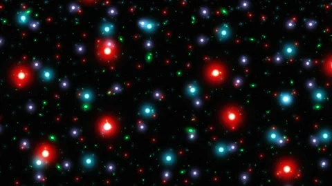 Abstract glowing multicolored lights floating in deep darkness with video Stock Footage 345330675