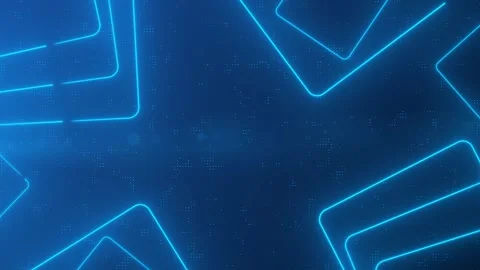 Abstract Glowing Neon Blue Square Outline on Digital Dotted Background. Stock Footage 345583725