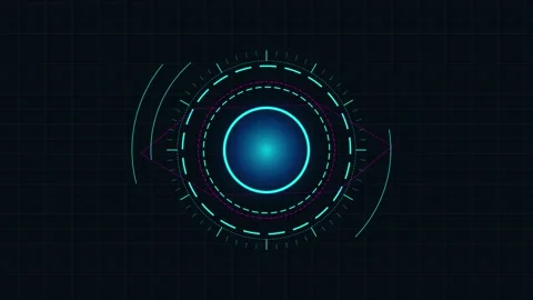 Abstract glowing neon circle equalizer ring on dark technological background Stock Footage 346001463