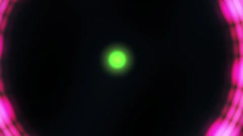 Abstract glowing neon circle with green center on dark background. Видео 334471737