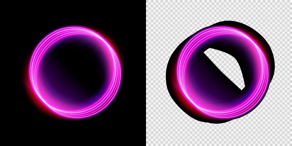 Abstract glowing neon circle with pink and purple hues creating an ethereal.. Stock Illustration