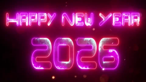 Abstract glowing neon effect light letter Happy New Year 2026 festive digit.. Stock Footage 321945050