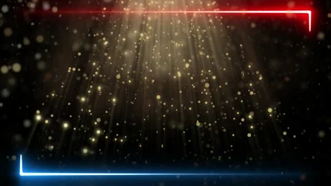 Abstract glowing neon frames with golden bokeh particles illuminated by light Vídeos de archivo 344634944