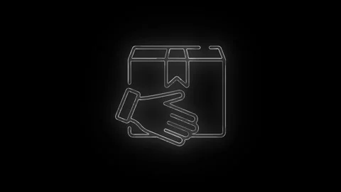 Abstract Glowing neon gift box icon animation and black background . Stock Footage 305299655