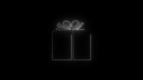 Abstract Glowing neon gift box icon animation with black background. Stock Footage 315078034