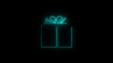 Abstract Glowing neon gift box icon animation with black background. Stock Footage 315078044