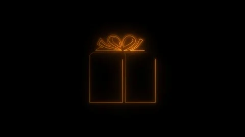 Abstract Glowing neon gift box icon animation with black background. Stock Footage 315078047
