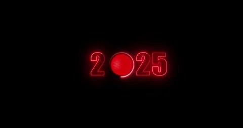 Abstract glowing neon global new year 2025 icon animation with dark background. Video stock 341118372