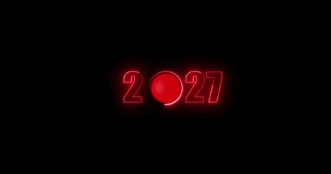 Abstract glowing neon global new year 2027 icon animation with dark background. Video stock 342734523