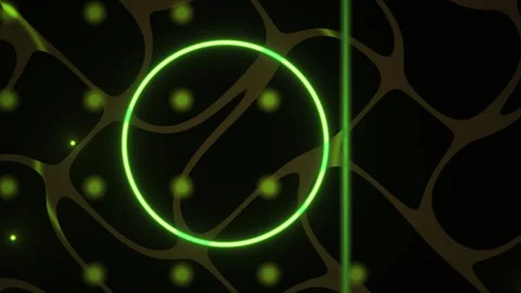 Abstract Glowing Neon Green Circle Zooming on Dark Organic Web Background Stock Footage 343687318