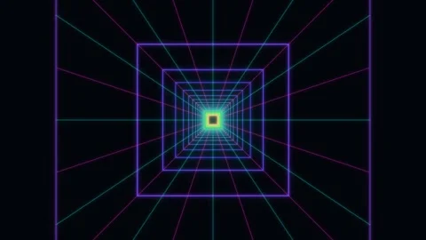 Abstract glowing neon grid tunnel with shifting colors Stock Footage 335885469