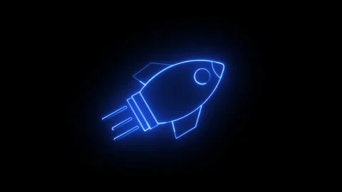 Abstract glowing neon light rocket icon animation on black background. glow.. Stock Footage 309070670
