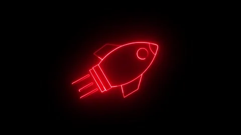 Abstract glowing neon light rocket icon animation on black background. glow.. Stock Footage 309070673