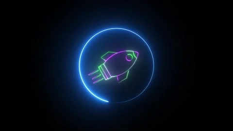 Abstract glowing neon light rocket icon animation on black background. glow.. Stock Footage 309070688