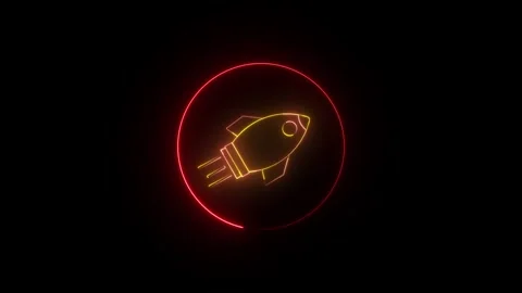 Abstract glowing neon light rocket icon animation on black background. glow.. Stock Footage 309070690