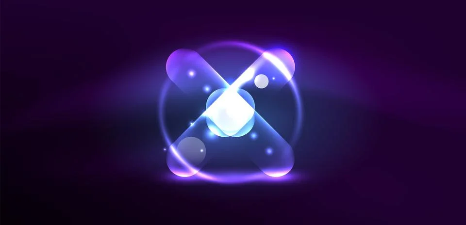 Abstract glowing neon light techno circles background Stock Illustration