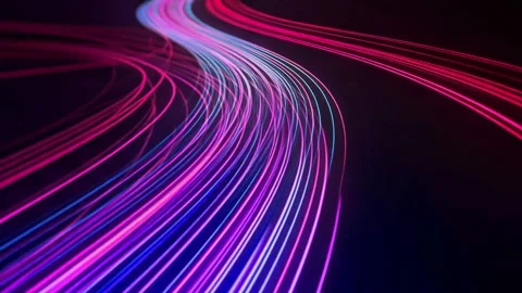 Abstract Glowing Neon Light Trails Data Stream 動画素材 338065075