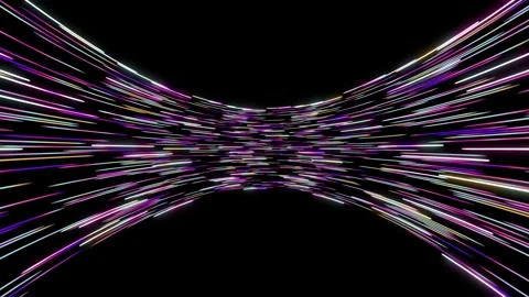 Abstract Glowing Neon Light Trails Curving in a High-Speed Tunnel Loop 库存影片 344242119