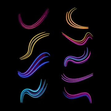 Abstract glowing neon light trails set design Stock Illustration