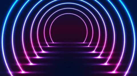 Abstract glowing neon lighting rounded tunnel walkway technology futuristic r Stock Illustration