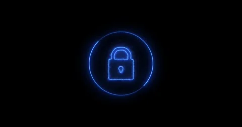 Abstract glowing neon lock icon  animation on black background. With circle lock Stock Footage 339198033