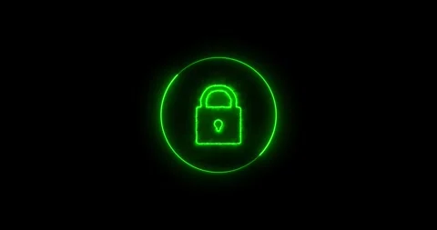 Abstract glowing neon lock icon  animation on black background. With circle lock 스톡 동영상 339198430