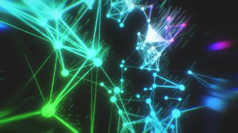 Abstract glowing neon plexus network connections on dark background Stock Illustration