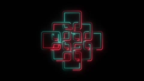Abstract glowing neon square pattern on black background Stock Footage 348771714