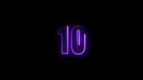 Abstract glowing neon text 10 number countdown icon. Glowing sign on black .. Stock Footage 310967545
