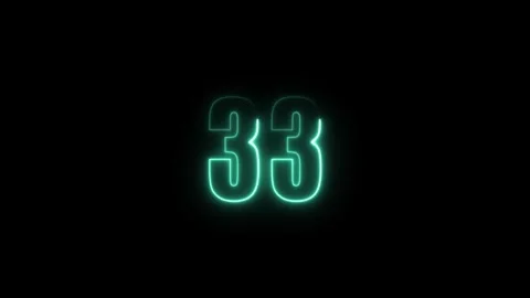 Abstract glowing neon text 33 number countdown icon. Glowing sign on black .. Stock Footage 310967784