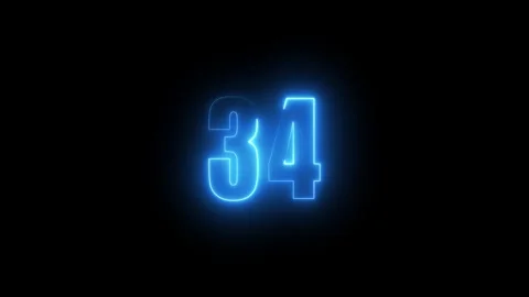 Abstract glowing neon text 34 number countdown icon. Glowing sign on black .. Stock Footage 310967788
