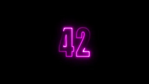 Abstract glowing neon text 42 number countdown icon. Glowing sign on black .. Stock Footage 311135646