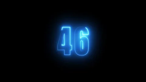 Abstract glowing neon text 46 number countdown icon. Glowing sign on black .. Stock Footage 311135672