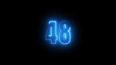 Abstract glowing neon text 48 number countdown icon. Glowing sign on black .. Stock Footage 311135687