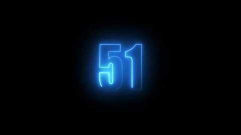 Abstract glowing neon text 51 number countdown icon. Glowing sign on black .. Stock Footage 311135698