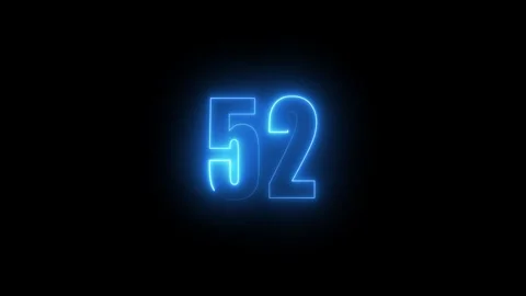 Abstract glowing neon text 52 number countdown icon. Glowing sign on black .. Video stock 311135708