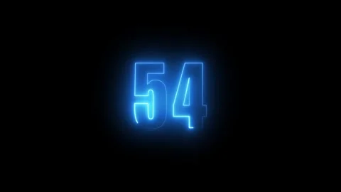 Abstract glowing neon text 54 number countdown icon. Glowing sign on black .. Stock Footage 311135722
