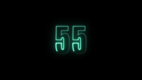 Abstract glowing neon text 55 number countdown icon. Glowing sign on black .. Stock Footage 311135725