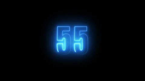 Abstract glowing neon text 55 number countdown icon. Glowing sign on black .. Stock Footage 311135753