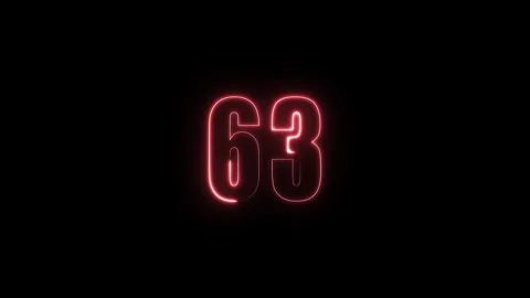 Abstract glowing neon text 63 number countdown icon. Glowing sign on black .. Stock Footage 311136012