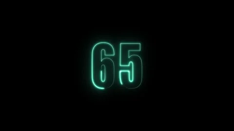 Abstract glowing neon text 65 number countdown icon. Glowing sign on black .. Stock Footage 311136039