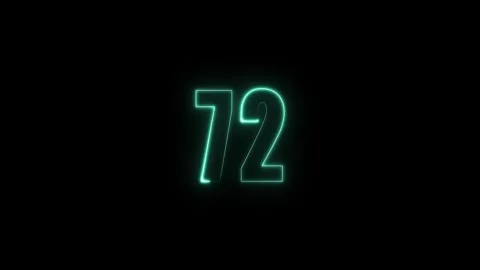 Abstract glowing neon text 72 number countdown icon. Glowing sign on black .. Stock Footage 311376570
