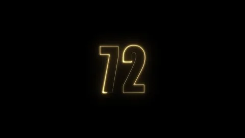 Abstract glowing neon text 72 number countdown icon. Glowing sign on black .. Stock Footage 311376613
